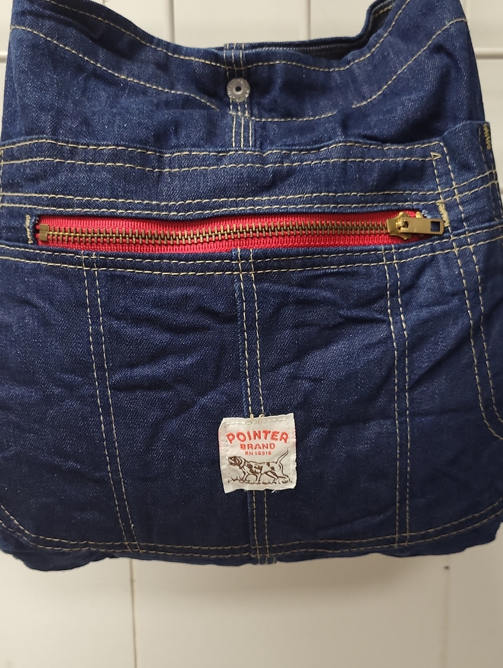 VTG. Pointer Brand Denim SHOULDER Bag with Red Zipper